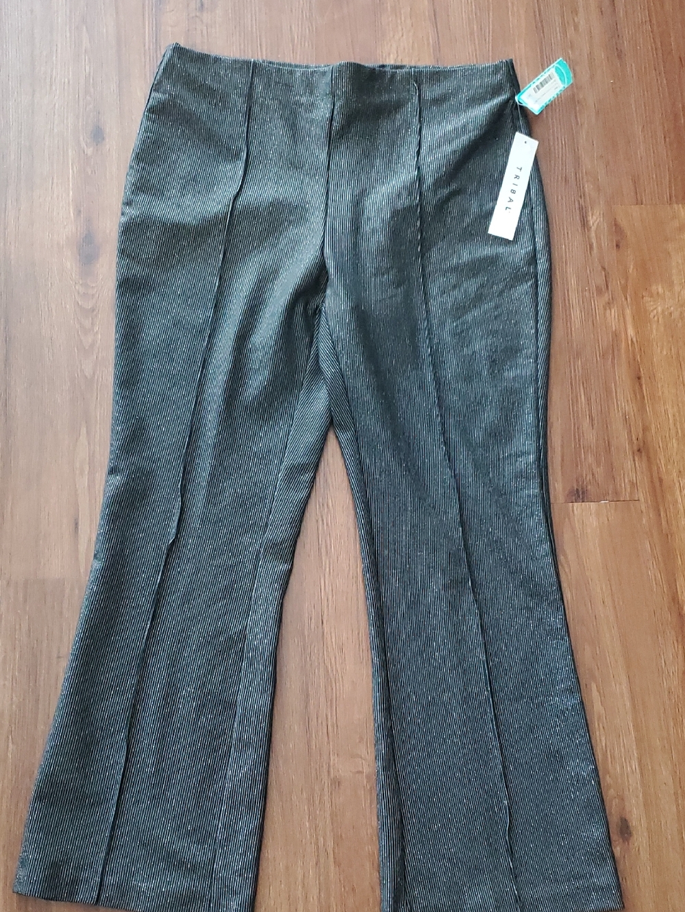 Tribal Metallic Knit Flare Pants in Charcoal
